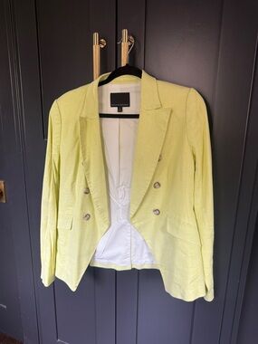 Banana Republic Women's Double-Breasted Yellow-Green Blazer